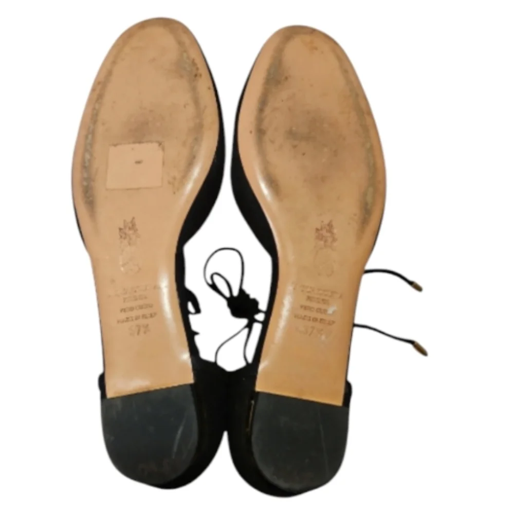 AQUAZZURA | Black Suede Lace Up Flats in Size EU 37.5 / US 7.5